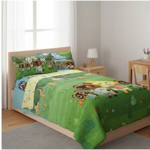 Animal Crossing New Horizons 4 Piece Full Sheet Set Microfiber Tom Nook Isabelle